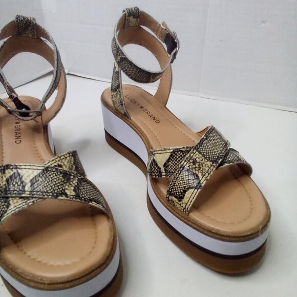 Lucky Brand Wedge Sandals Women 8 Tarhi Snake Skin Animal Print Ankle Strap - Picture 6 of 16